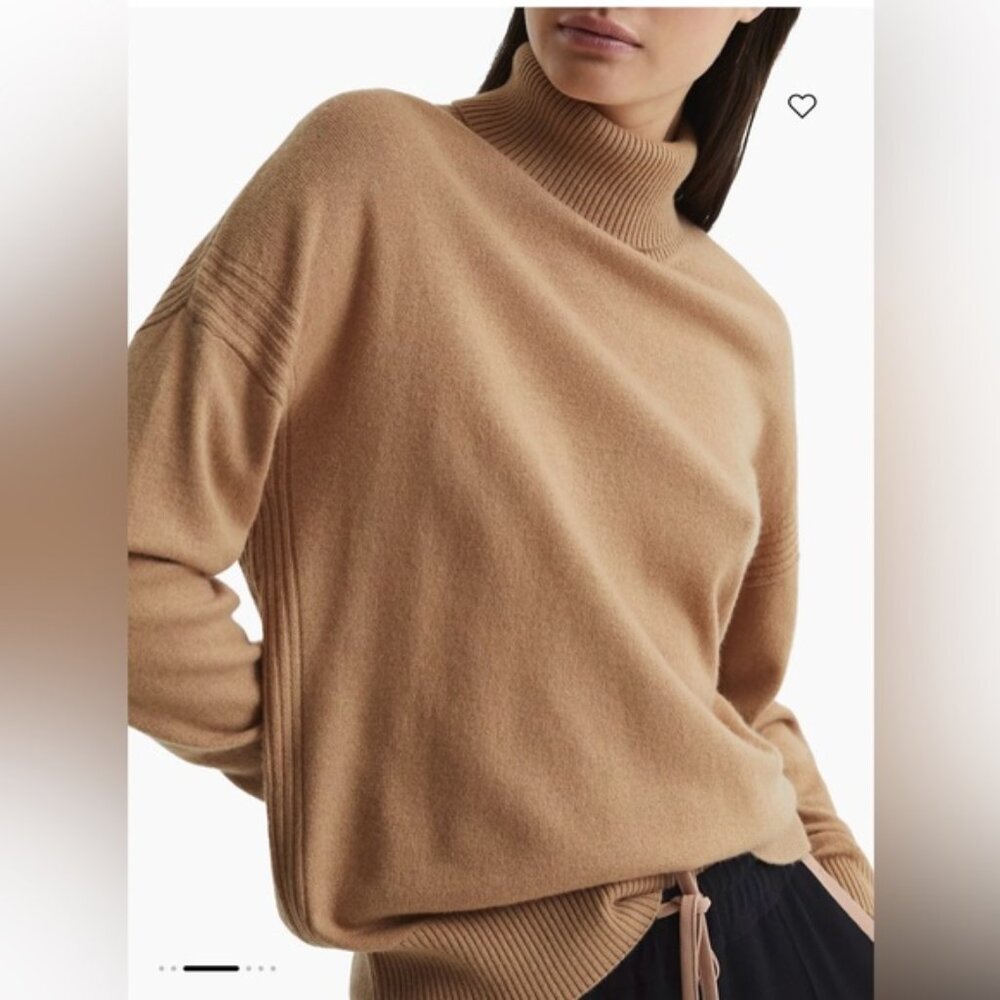 REISS NOVA KNITTED ROLL NECK JUMPER TURTLENECK SWEATER IN CAMEL SIZE LARGE